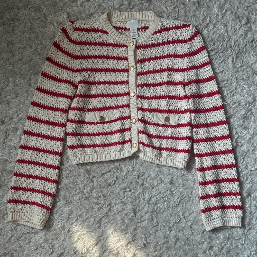 Striped Red and Cream Women's Sweater